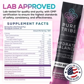 PURE TRIBE Electrolytes Powder Packets - Sugar Free Hydration Powder Drink Mix Loaded with 6 B Vitamins & Minerals - Energy Drink for Muscle and Mood Support - Mixed Berry Flavor - 30 Servings