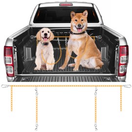 Chain Truck Bed Dog Tether for Two Dogs,Adjustable Double Safety Chew Proof Metal Truck Bed Dog Leash System for Pickup, SUV, Cars & Trucks (Yellow)