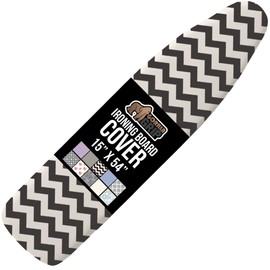 GORILLA GRIP The Original Ironing Board Cover and Pad, Silicone Coating, Thick Scorch Resistant Padding, Heavy Duty Iron Covers Standard Boards, Hook and Loop Fastener Strap, Chevron, 15x54