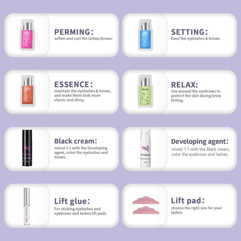 PERMANIA Eyelash lifting set with black, lash lifting and ink