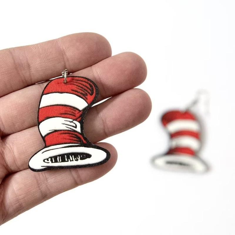 Azusa Sun Cute Red White Cap Dangle Earrings Back-to-school Wooden