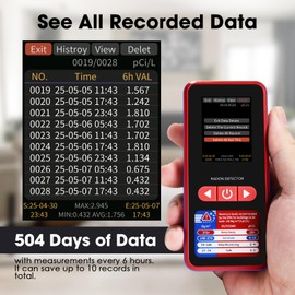 Radon Detector for Home and Basement, Long-Term Radon Monitor Tester with TFT Color Display, 504-Day Data Storage, Buzzer & Visual Alarms, pCi/L & Bq/m³ Units Measurement, Rechargeable Radon Detector