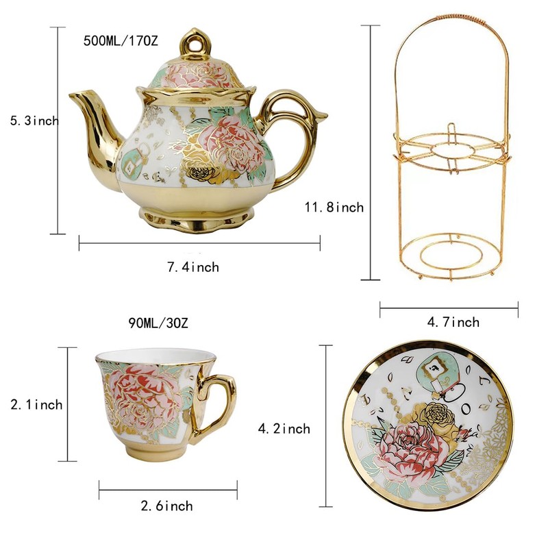 CHANJOON tea sets Gold Plated Red Rose Ceramic Tea Set,