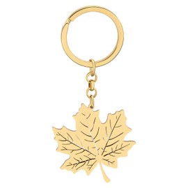 BAMAY Stainless Steel 18K Gold Leaf Keyring Delicate Maple Leaf for Women Girls Autumn Leaves Gifts Car Key Charms, gold-plated