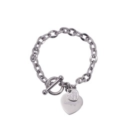 LuckyLy Pulseras Mujer con Dijes de Corazón y Zirconia Cúbica, Brazalete de Acero Inoxidable Color Plata – Regalos para Novia, Regalos para Mujer Originales, Modelo Uma