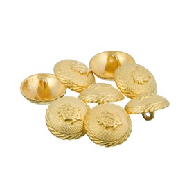 Mibo - 6 botones de vástago fundido de zinc – Forma de cúpula texturizada con emblema heráldico y borde trenzado – 30 L (19 mm) – Oro mate