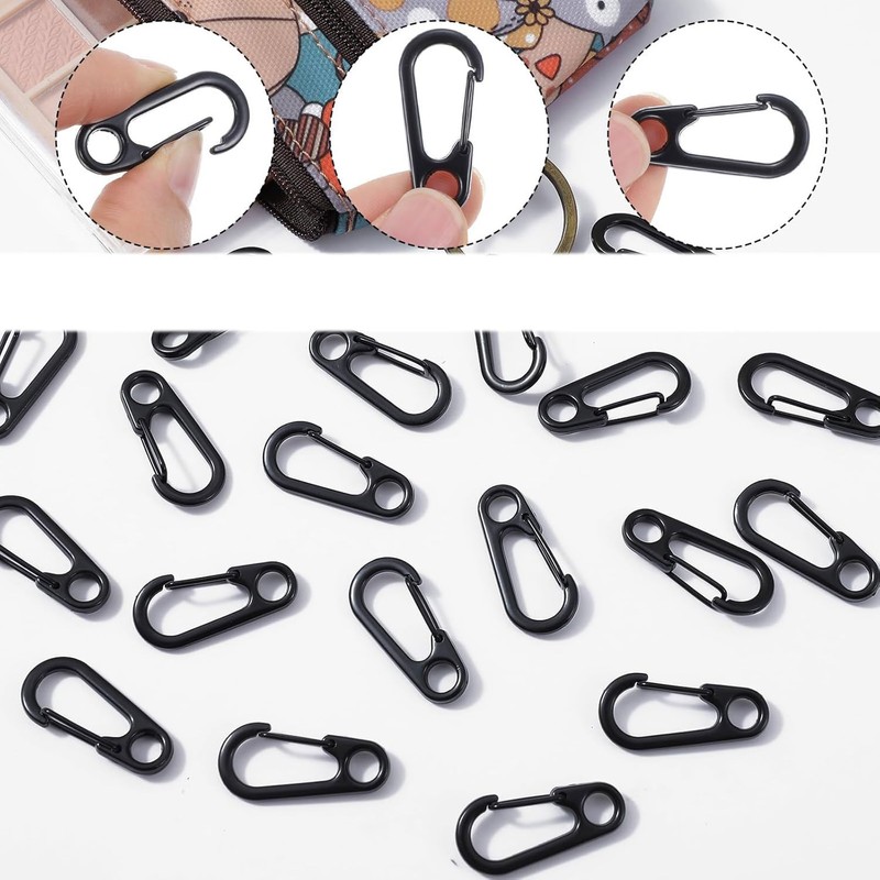 Cyiiifa Mini Carabiner, Small, Canavila, Black, Set of 10, Snap