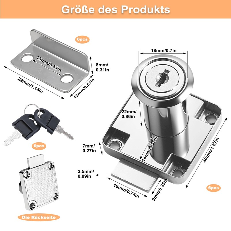 Cabinet Lock with Key, Pack of 6 Security Cabinet Lock,