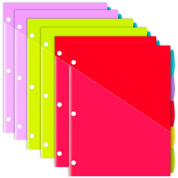 INFUN Plastic 5-Tab Binder Dividers with 2 Clear Pockets -