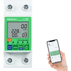 DEWIN Electricity Meter, DIN Rail, WLAN Smart Energy Meter, AC Meter, Power Consumption Meter with Surge Protection and Undervoltage Protection, 2P 63A AC 80-300V