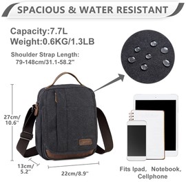 VASCHY Man Bag, Water Resistant Canvas Shoulder Bag Mens Small Messenger Bag with Multiple Pockets and Genuine Leather Top Handle Satchel Bag for Women Fits 8 Inch Ipad，Phones(Grey)