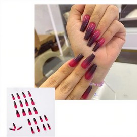 Long Press on Nails Coffin Gradeint Fake Nails Glossy Fake Nails Ombre Nails Press Ons Reusable Artificial Full Cover Acrylic Glue on Nails for Women Nail Art Decoration 24Pcs