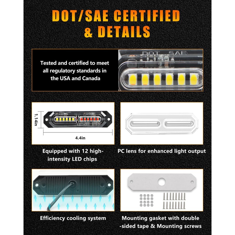 OFFKAT Upgraded 8 PCS 12 LED Sync Feature Emergency Strobe