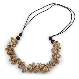 Avalaya Stylish Cluster Shell Bead with Black Cotton Cord Necklace (Brown) - 66cm Long