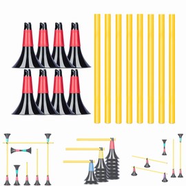 Basketball Training Cones and Agility Poles Set, 8pcs Cones with Anti-Slip Silicone Sleeve & 8pcs 19.7" Poles, Heavy Duty Soccer Training Equipment for Dribbling Drills and Speed Hurdles (Red)