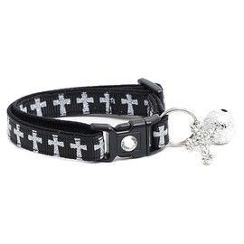 Cross Cat Collar with Charm & Bell | Safety Breakaway Collar | Adjustable Large Size or Kitten Collar (Large(10lbs & Up), Black)