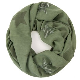 Glamexx24 SC20170401 Light Long / Loop Scarf with Stars Pattern, Rhinestone Tube Scarf in Various Colours -