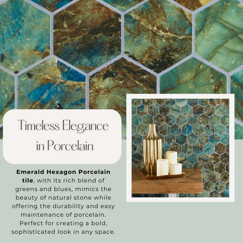 Tenedos HTC163 Green Emerald Hexagon Porcelain Mosaic Tile – Vibrant