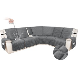 HDCAXKJ 100% Waterproof Velvet Recliner Sectional Couch Covers L Shaped Corner Reclining Sofa Cover Washable Thick Non Slip Sectional Slipcover with Pockets (5 Seat and 1 Middle Console, Dark Gray)