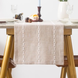 YZKITM Rustic Braided Striped Table Runner Farmhouse Linen Table Runners Boho Table Runners 72 Inches Long for Dining Room Party Holiday Dresser Decoration 14 x 72 Inch Light Coffee