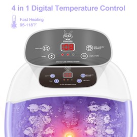 Foot Spa Bath Massager with Heat Bubbles and Vibration Massage and Jets, 16 OZ Calming Lavender Foot Soak Epsom Salt, MoodRelish Foot Soaker With Red Light, 22 Massage Rollers, Adjustable Temp -Purple