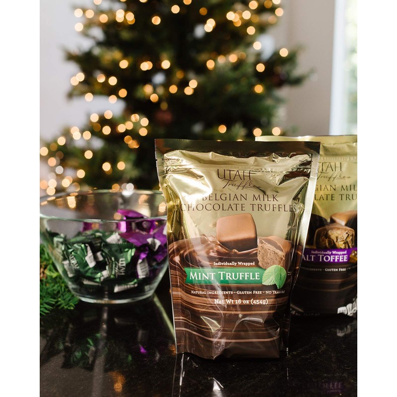 Utah Truffles Belgian Milk Chocolate Mint Individually Wrapped Pouch, Naturally