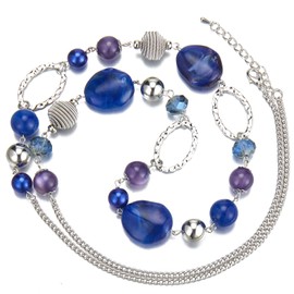 BULINLIN Beaded Long Necklace for Women Silver Sweater Chain Necklace with Crystal Resin Beads, Fashion Jewelry Necklace, Resin, Agate