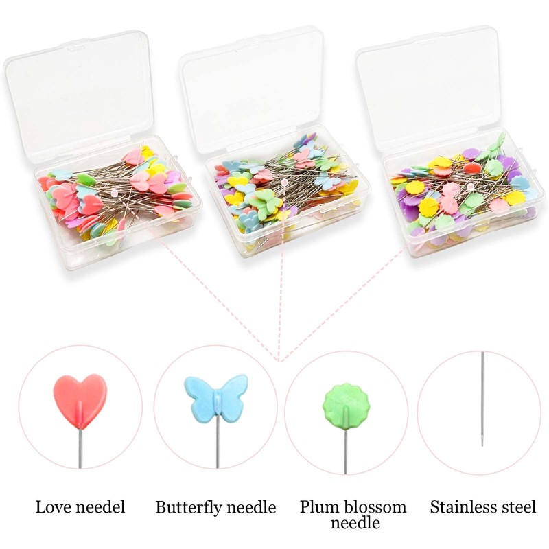 300 Pcs Straight Pins with Butterfly/Flower/Love Heads, Quilting Pins Craft