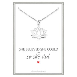 Small Sterling Silver Open Lotus Necklace for Women, 2025 Graduation Gift Necklace, Inspirational Motivation Jewelry for Her (18 inches)