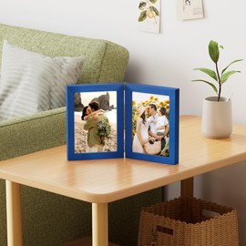 decorUhome Double 4x6 Picture Frame Vertical, Engineered Wood Bifold Photo Frame with Plexiglass for Tabletop Display, 4x6, Royal Blue