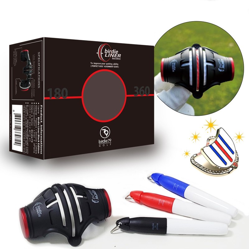 Golf Ball Line Marker Tool Kit Set. 360 Degree 3-Line