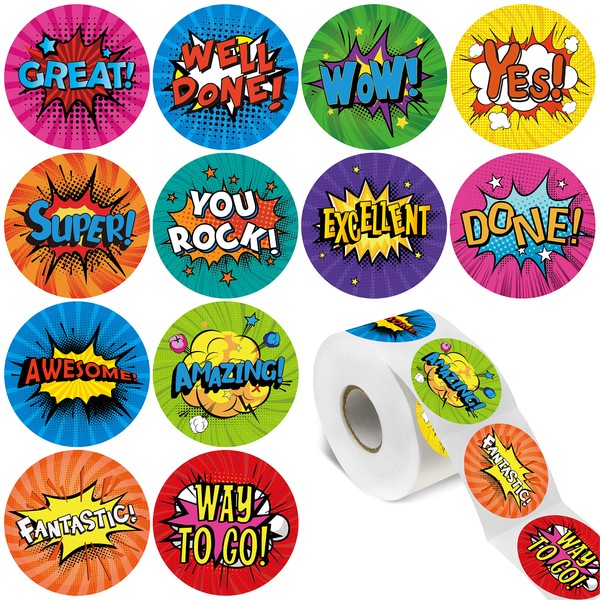 1000PCS Superhero Incentive Stickers, 12 Unique Designs per Roll, Classwork Award Stickers for Teacher Motivational Classroom Reward Gifts Encourage Kids to Do Chores Go to The Toilet (1 Inch Each)