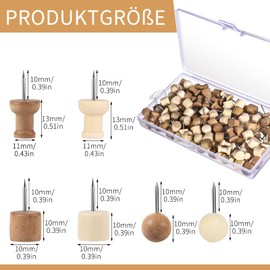Pack of 150 Wooden Push Pins Wooden Head Pin Board Pins with Storage Box Thumbtacks for Bulletin Board Cork Board World Map Office School Home (6 Styles)