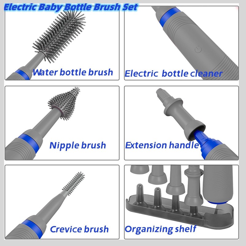 Electric Baby Bottle Cleaner with Drying Rack, Silicone Bottle Brush