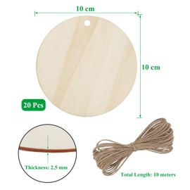 Wooden Slices with Holes,20 Pcs Round Wood Discs Wooden Circles,for DIY Crafting Arts Paintin Gift Tag Wedding Party Decor,with 10m Natural Twine