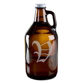 Olde English Upper Case 'V' Hand-Made Etched Glass Beer Growler 64 oz
