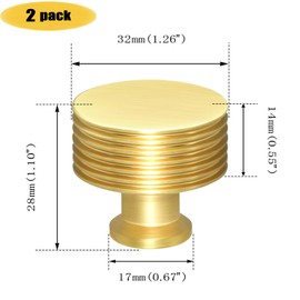 IAFVKAI 2 Pack Cabinet Knobs Brushed Brass Kitchen Knobs Aluminium Alloy Gold Drawer Knobs for Cabinet and Dresser Hardware Round Cupboard Knob