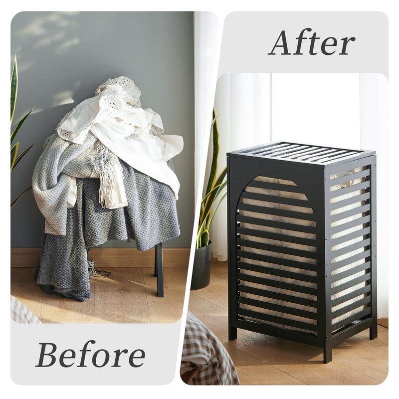 Laundry Hamper with Lid,Bamboo Large Waterproof Clothes Laundry Basket,Removable Washing