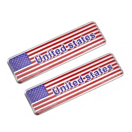 2pcs Metal USA Flag Trunk Side Rear Tailgate Decals Badge Emblem FITS All Vehicles (Silver Red)