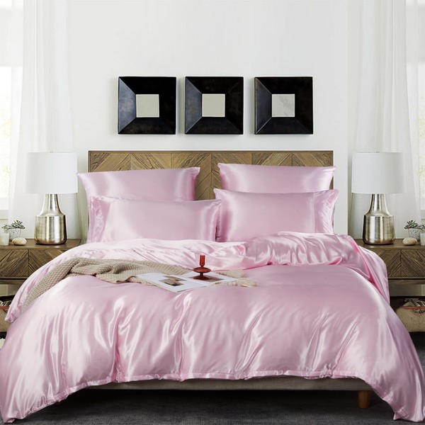 Damier Bed Linen 155 x 220 cm Pink Satin Shiny