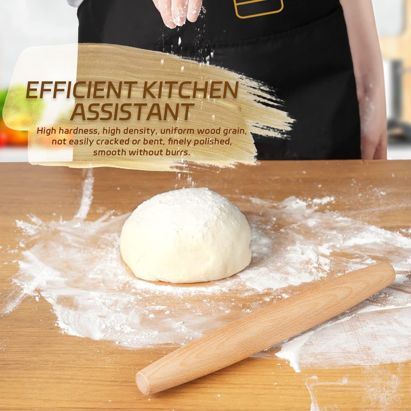 French Rolling Pin for Baking –11.8inch Natural Beech Wood Rolling