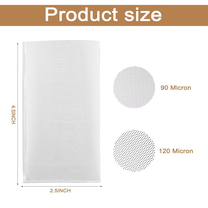 90 Micron Food Grade Nylon Tea Filter Bags 2.5"x4.5" Pressable