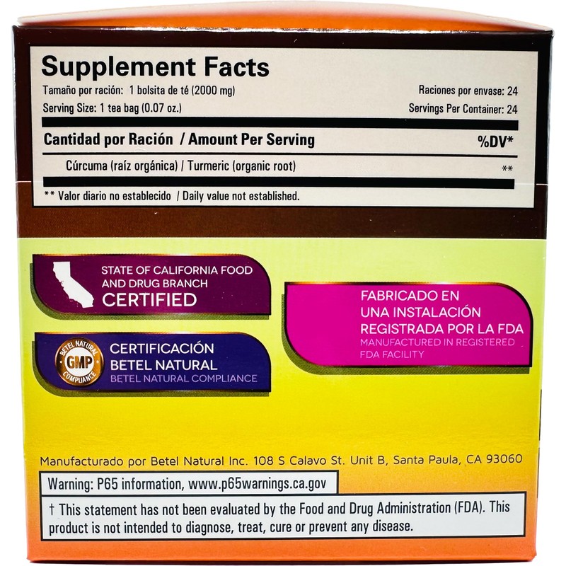 Betel Natural Curcuma Turmeric Tea Amazing Inflammation Support - 24