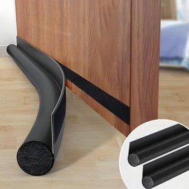 2 x 96 cm black draught excluder for doors, draught excluder can be cut to size, wind stopper door seal in leather look, storm protection, energy saving, black