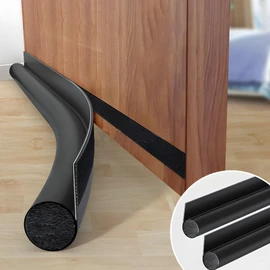2 x 96 cm black draught excluder for doors, draught excluder can be cut to size, wind stopper door seal in leather look, storm protection, energy saving, black