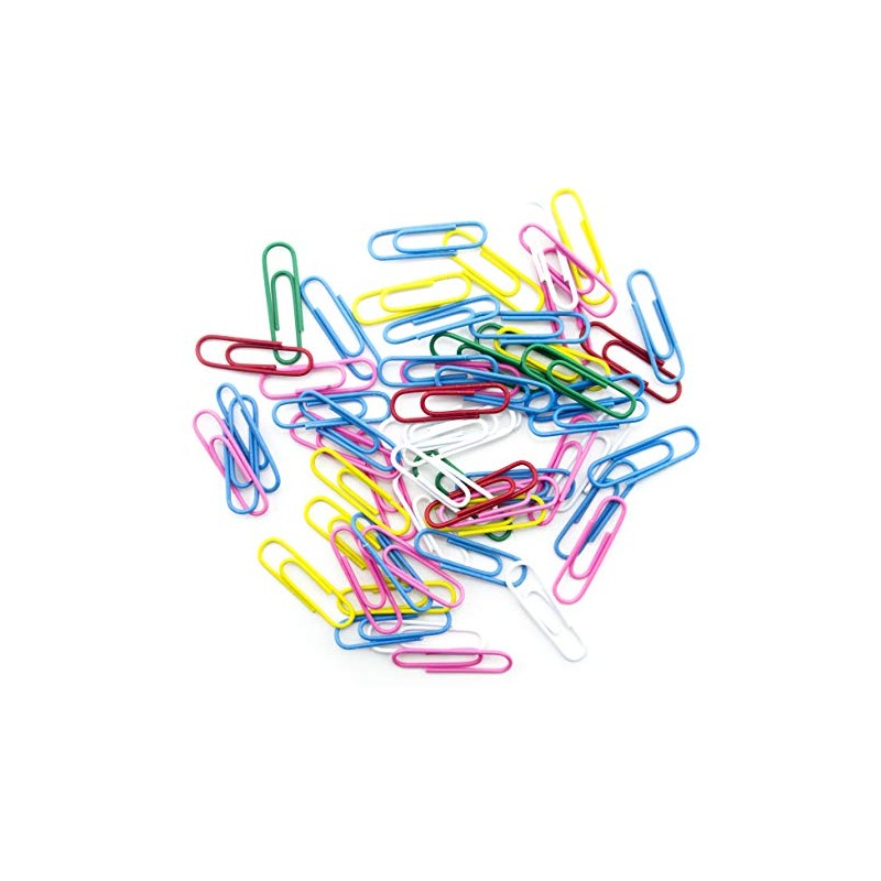 Colour Paperclips, Vinyl Coated Wire Paper Clips Length 28mm Assorted