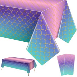 KIKVTER Mermaid Tablecloth, Pack of 2 Mermaid Party Tablecloths, Mermaid Birthday Decoration, Birthday Tablecloth, Mermaid Theme Party Decorations for Girls, Birthday, Wedding