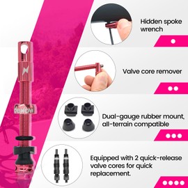 RideNow Tubeless Valve Stems, 45mm Presta Tubeless Tire Valve Stems, Super Light Alloy Tubeless Valve, Multiple Color and Size Options(Pair), Pink