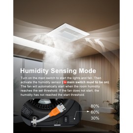 GROWNEER Bathroom Exhaust Fan with Light, 35W Exhaust Fan with Humidity Sensor-30%/60%/80% Adjustable, 110 CFM 1.0 Sone Bathroom Fan with Light, 600lm 2700K/4000K/5000K Adjustable, 7.68 x 9.25 inch