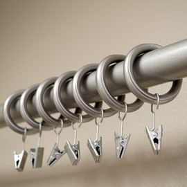 Curtain Clip Rings Set of 7, Fits up to 1 inch Curtain Rod, Brushed Nickel – Additional Color Available - Heavy-Duty Clips, Curtain Hangers, Drapery, Curtain Rings, Easy Hanging, Home, Bedroom, Office